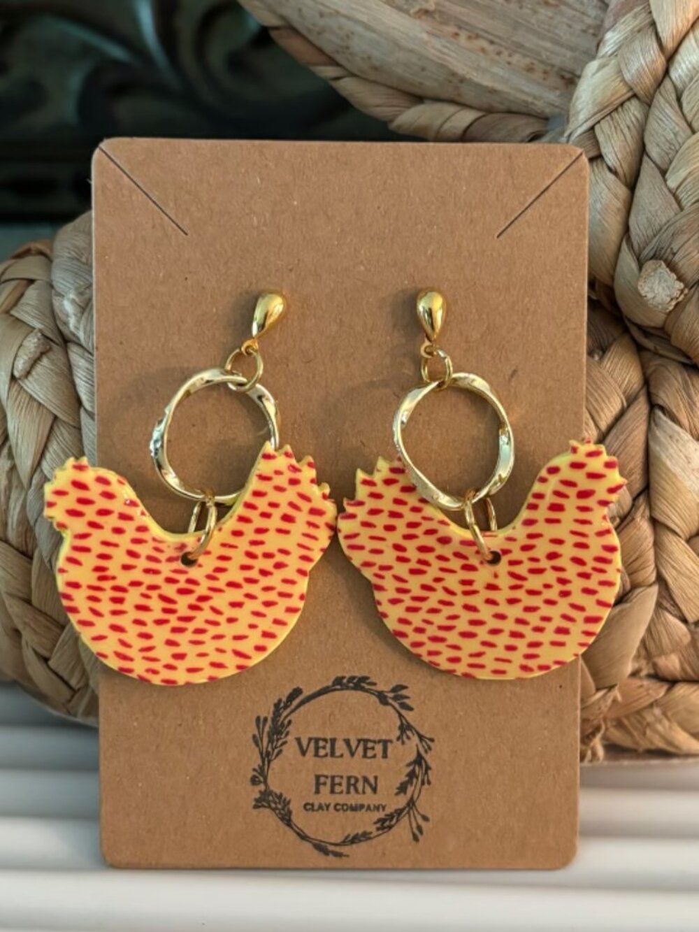 Orange and Red Rooster Polymer Clay Earrings